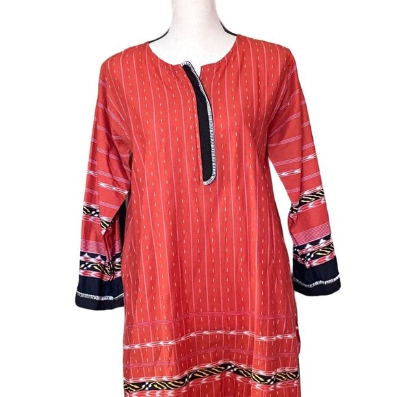 Orange 3/4 sleeves printed kurti kurta tunic blouse shirt women size Medium - Picture 3 of 9